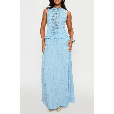 Princess Polly Songbird Shirred Stripe Cotton Blend Maxi Dress In Blue