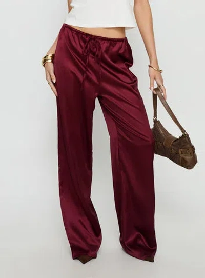 Princess Polly Soulstar Satin Pants Wine In Burgundy