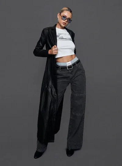 Princess Polly Speak Easy Long Line Faux Leather Coat