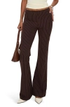 Princess Polly Sportia Pinstripe Low Rise Flare Pants In Burgundy