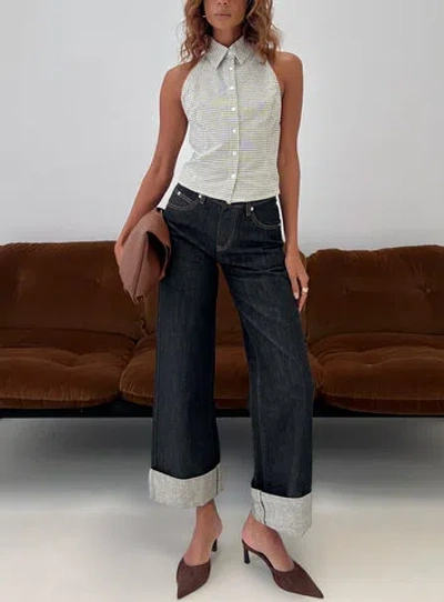 Princess Polly Squire Mid Rise Straight Leg Folded Hem Jeans In Blue