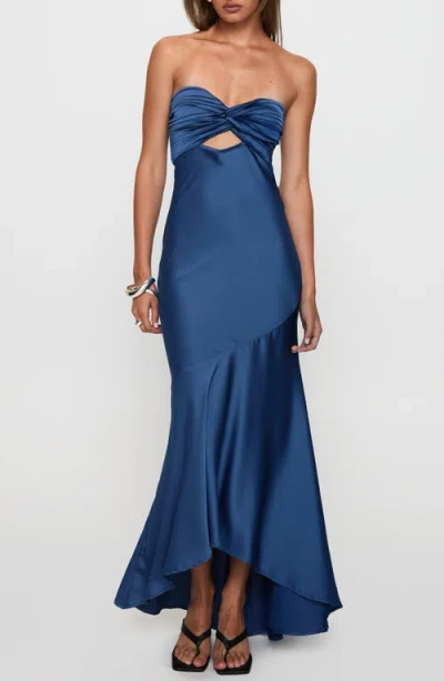 Princess Polly Stand A Chance Twist Detail Strapless Satin Gown In Blue