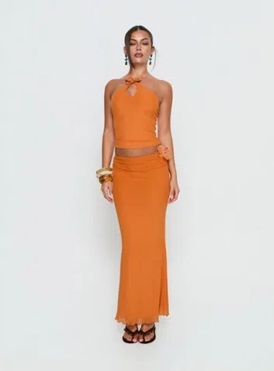 Princess Polly Star Fruit Ruched Waist Maxi Skirt In Orange
