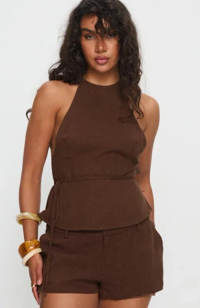 Princess Polly Stara Halter Linen Top In Brown