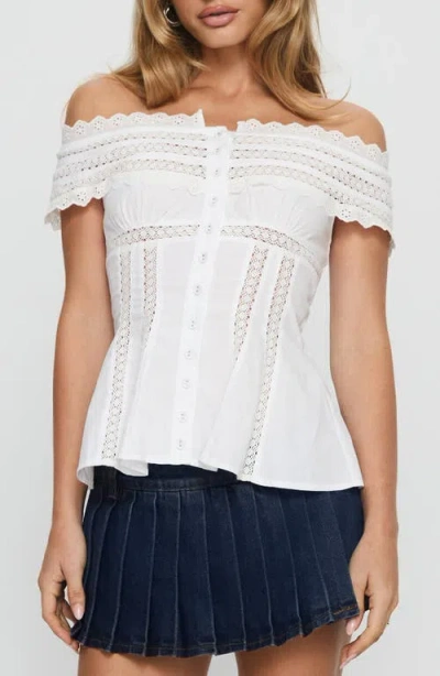Princess Polly Stately Lace Trim Off The Shoulder Top In White