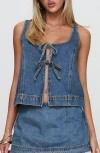 Princess Polly Stefenie Tie Front Organic Cotton Blend Denim Top In Blue