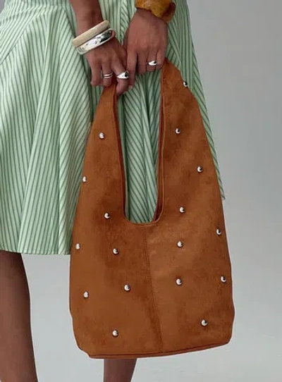Princess Polly Stellah Studded Faux Suede Bag In Brown