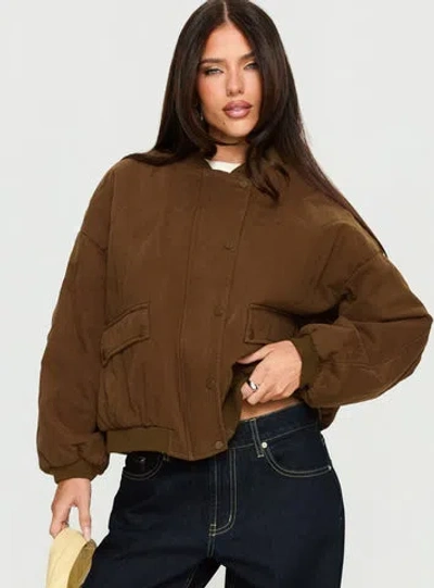 Princess Polly Stick Season Quilted Jacket In Brown