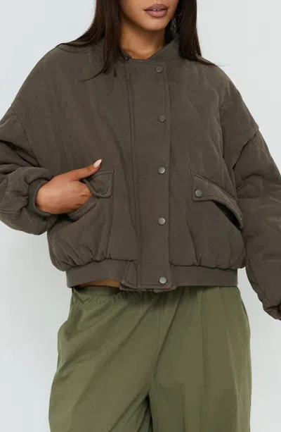 Princess Polly Stick Season Quilted Jacket In Green