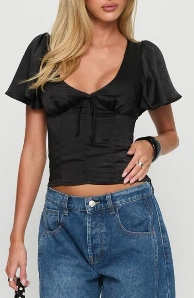 Princess Polly Sun Will Rise Tie Detail Satin Crop Top In Black