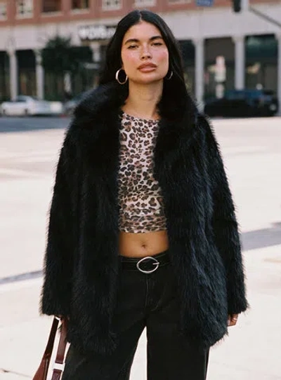 Princess Polly Super Trouper Faux Fur Jacket In Black