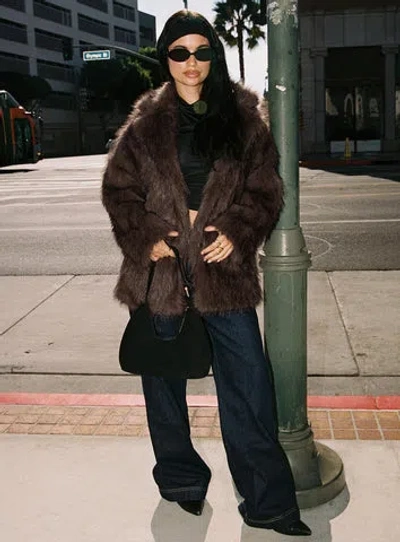 Princess Polly Super Trouper Faux Fur Jacket In Brown