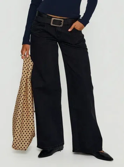 Princess Polly Supercut Low Rise Baggy Pleat Jeans In Black