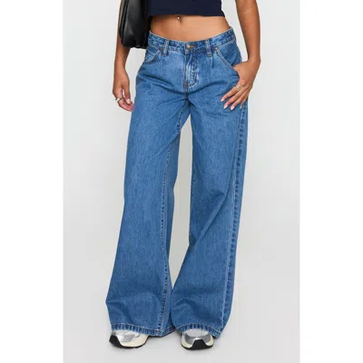 Princess Polly Supercut Pleated Wide Leg Jeans In Blue