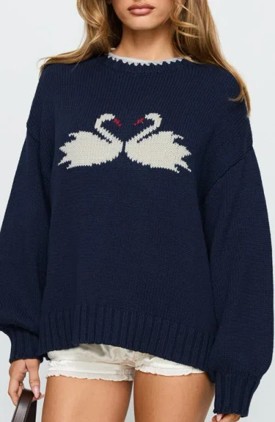 Princess Polly Swan Lake Love Oversize Sweater In Blue