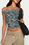 Princess Polly Sweet Embrace Off The Shoulder Mesh Crop Top In Blue