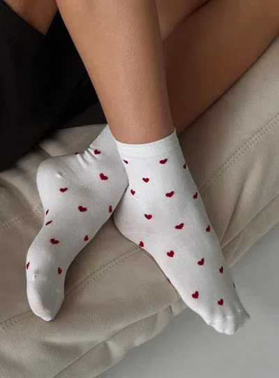 Princess Polly Sweet Heart Socks White / Red