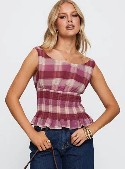 Princess Polly Sweet Honey Frill Top In Pink Check