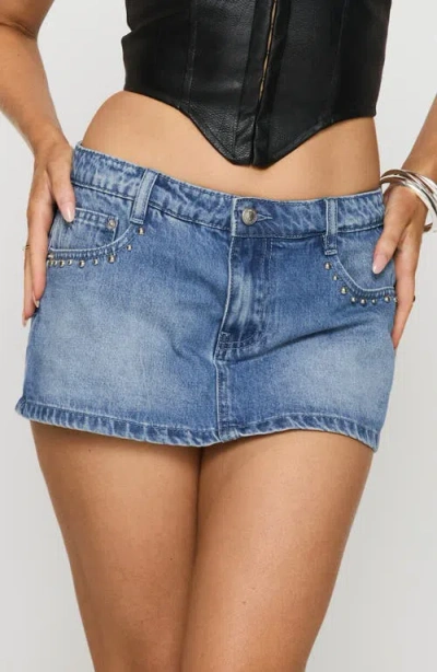 Princess Polly Symphony Studded Low Rise Denim Miniskort In Mid Wash