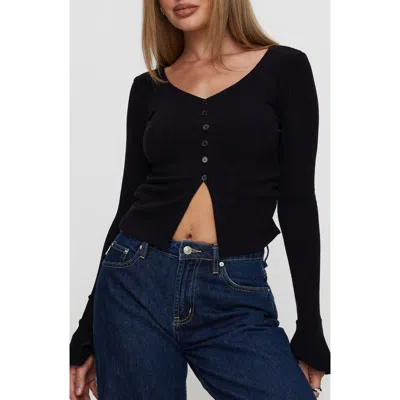 Princess Polly Take My Time Long Sleeve Half Button Cotton Top In Black