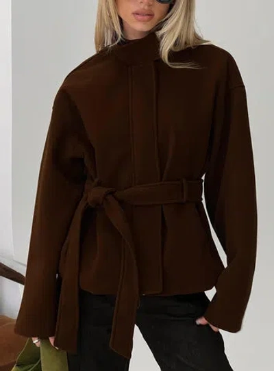 Princess Polly Tameeka Funnel Neck Coat In Brown