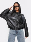 Princess Polly Tanza Faux Leather Jacket In Washed Black