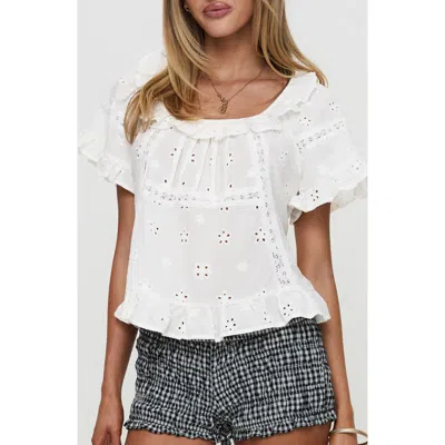 Princess Polly Teigen Eyelet Lace Top In White