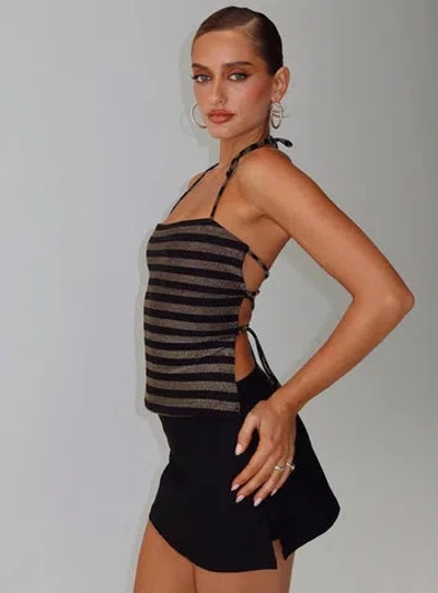 Princess Polly The Player Backless Tie Neck Top In Gold / Black Stripe