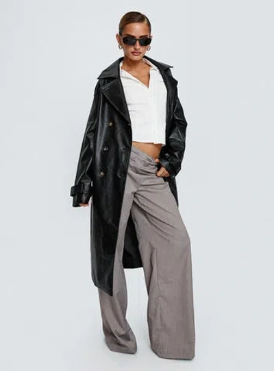 Princess Polly Think Later Faux Leather Trench Coat In Black
