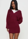 Princess Polly Thorelle Sweater Mini Dress In Burgundy