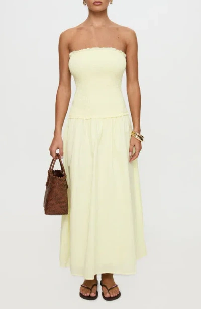 Princess Polly Tinsie Strapless Smocked Cotton & Linen Maxi Dress In Neutral