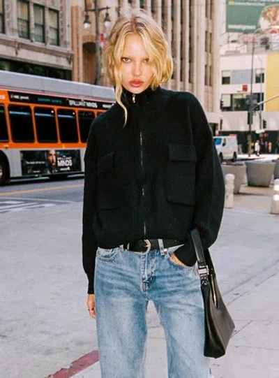 Princess Polly Too Busy Zip Up Sweater In Black