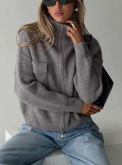 Princess Polly Too Busy Zip Up Sweater In Grey