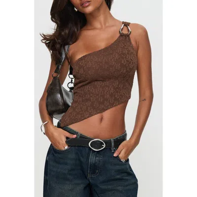Princess Polly Toomba One-shoulder Asymmetric Crop Top In Brown