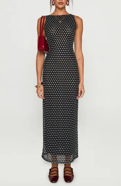 Princess Polly Top Of Mind Polka Dot Mesh Maxi Dress In Black