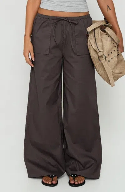 Princess Polly Toren Mid Rise Wide Leg Pants In Charcoal