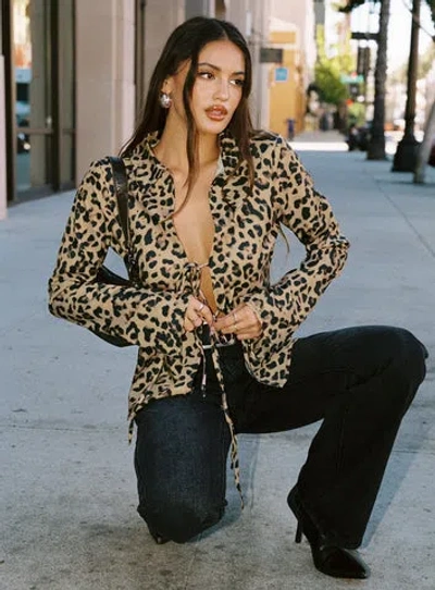 Princess Polly Toriah Long Sleeve Tie Up Top In Leopard