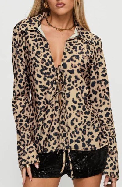 Princess Polly Toriah Tie Up Long Sleeve Top In Brown