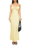 Princess Polly Treasure Lace Inset Bias Cut Satin Slipdress In Lemon