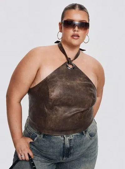 Princess Polly Treat You Better Ring Detail Faux Leather Top In Brown