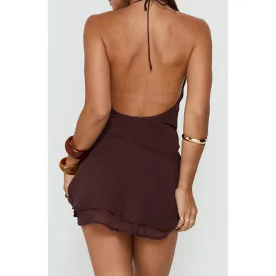 Princess Polly Two Tides Halter Wrap Minidress In Brown
