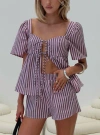 Princess Polly Two Young Hearts Tie Up Set In Pink / Brown Stripe