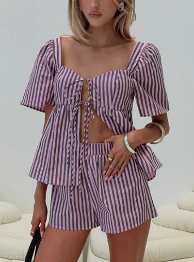 Princess Polly Two Young Hearts Tie Up Set In Pink / Brown Stripe