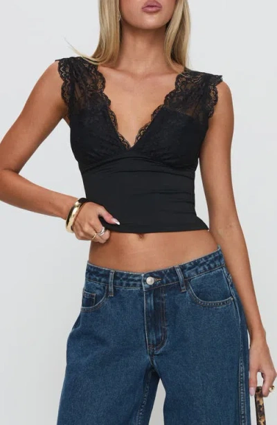 Princess Polly Typha Lace Detail Crop Top In Black