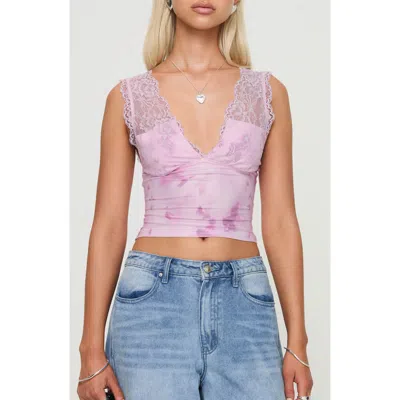 Princess Polly Typha Print Lace Trim Tank Top In Pink