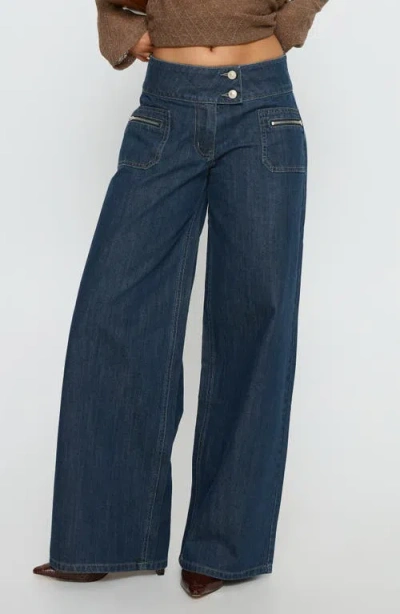 Princess Polly Unwritten Mid Rise Wide Leg Jeans In Blue