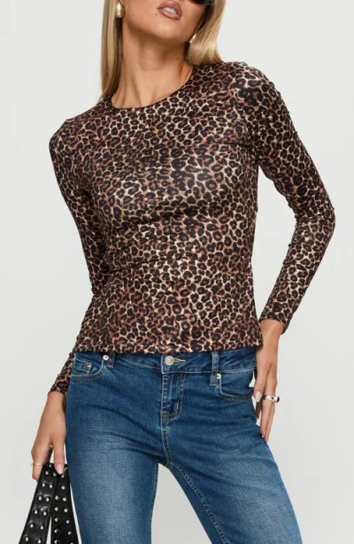 Princess Polly Uzo Long Sleeve Tie Back Leopard Top In Brown