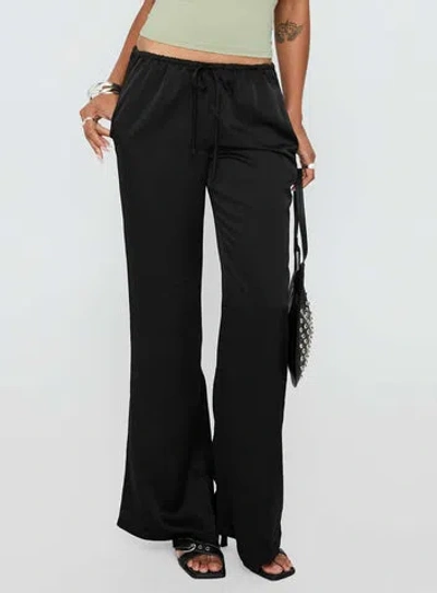 Princess Polly Vanille Tie Waist Satin Pants In Black