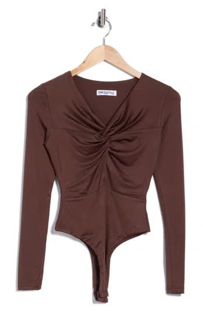 Princess Polly Vennie Twist Front Long Sleeve Bodysuit In Brown