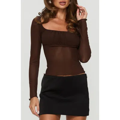 Princess Polly Victoire Long Sleeve Mesh Top In Brown